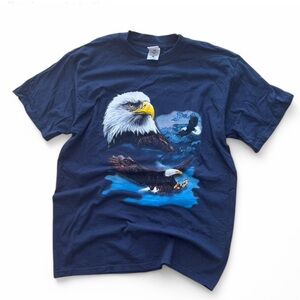 VINTAGE NAVY BLUE EAGLE PRINT SHIRT GOLD LABEL BASICSS  - L